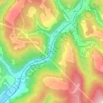 Detmold topographic map, elevation, terrain