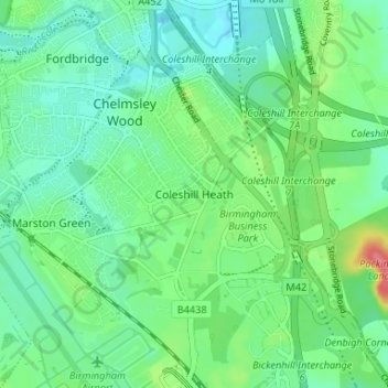 Coleshill Heath topographic map, elevation, terrain