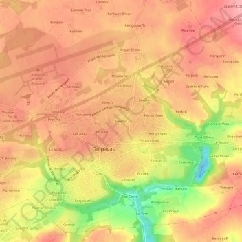 Kerellec topographic map, elevation, terrain