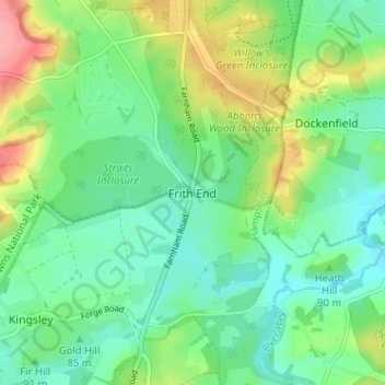 Frith End topographic map, elevation, terrain