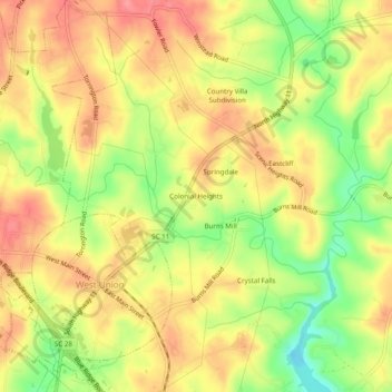 Colonial Heights topographic map, elevation, terrain