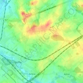 Ponchau topographic map, elevation, terrain