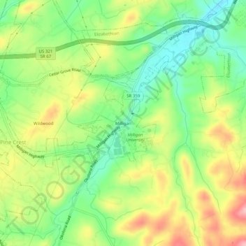 Milligan topographic map, elevation, terrain