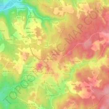 Les Mounards topographic map, elevation, terrain