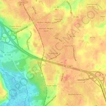 Holly Ridge topographic map, elevation, terrain