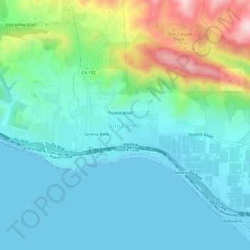 Toro Canyon topographic map, elevation, terrain