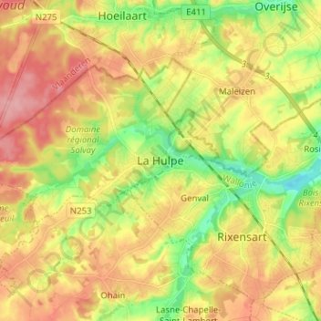 La Hulpe topographic map, elevation, terrain