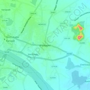 Walajapet topographic map, elevation, terrain