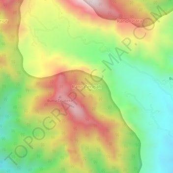 Rano Tengah topographic map, elevation, terrain
