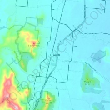 El Arish topographic map, elevation, terrain