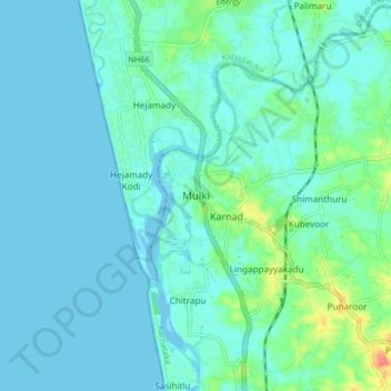 Mulki topographic map, elevation, terrain