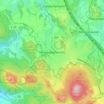 Heisterbacherrott topographic map, elevation, terrain