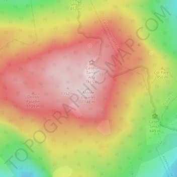 Monte Ciaurlec topographic map, elevation, terrain