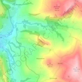 Billinge Hill topographic map, elevation, terrain