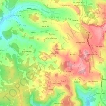 Lachaud topographic map, elevation, terrain