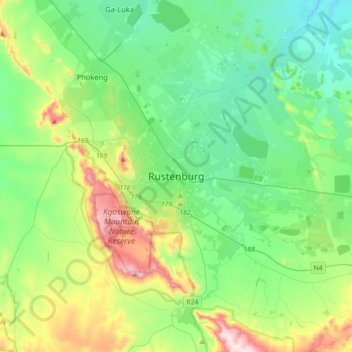 Rustenburg topographic map, elevation, terrain
