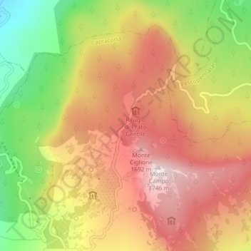 Prato Gentile topographic map, elevation, terrain