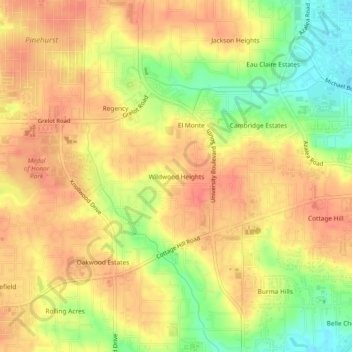 Wildwood Heights topographic map, elevation, terrain