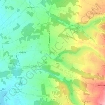 Yvrac topographic map, elevation, terrain