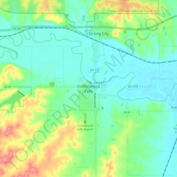Cottonwood Falls topographic map, elevation, terrain