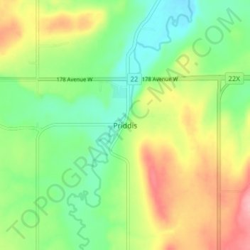 Priddis topographic map, elevation, terrain