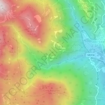 Monte Cocuzza topographic map, elevation, terrain