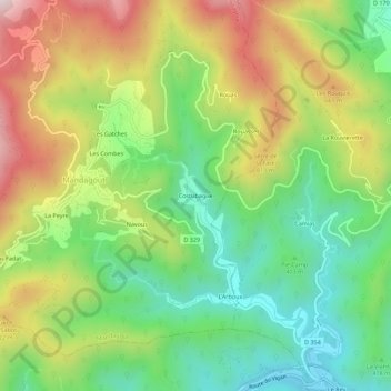 Costubague topographic map, elevation, terrain