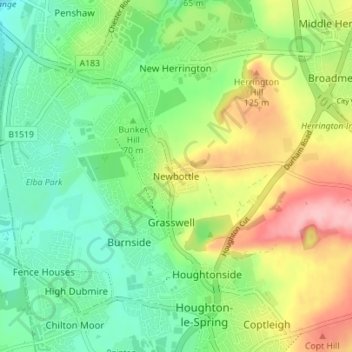 Newbottle topographic map, elevation, terrain