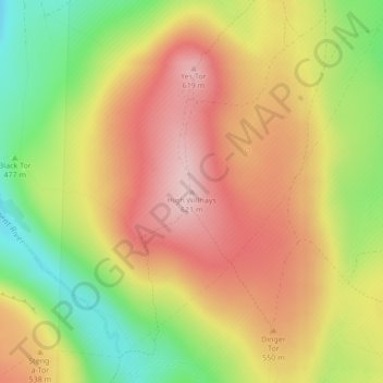 High Willhays topographic map, elevation, terrain
