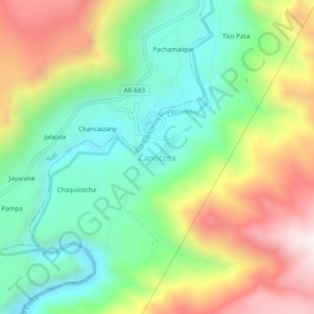 Canocota topographic map, elevation, terrain