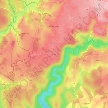Nozières topographic map, elevation, terrain