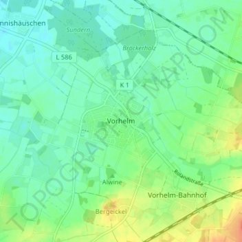 Vorhelm topographic map, elevation, terrain
