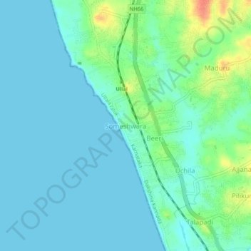 Someshwara topographic map, elevation, terrain