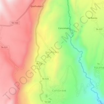 San Pedro topographic map, elevation, terrain