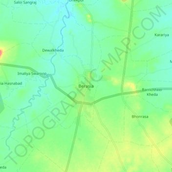 Berasia topographic map, elevation, terrain