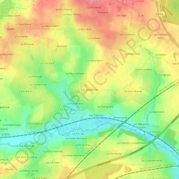 Les Boudières topographic map, elevation, terrain