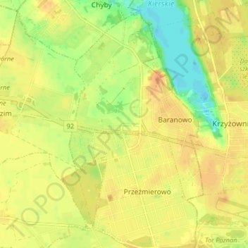 Baranówko topographic map, elevation, terrain