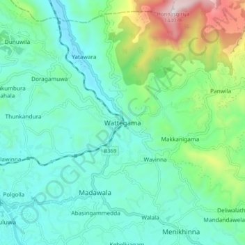 Wattegama topographic map, elevation, terrain