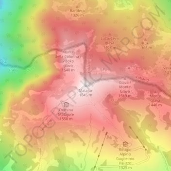 Matajur topographic map, elevation, terrain
