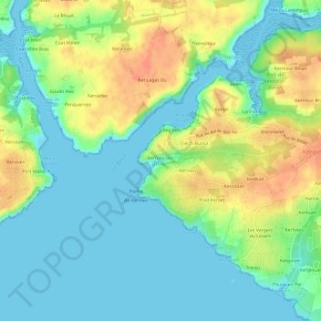 Kerfany-les-Pins topographic map, elevation, terrain