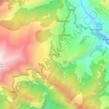 Munsyari topographic map, elevation, terrain