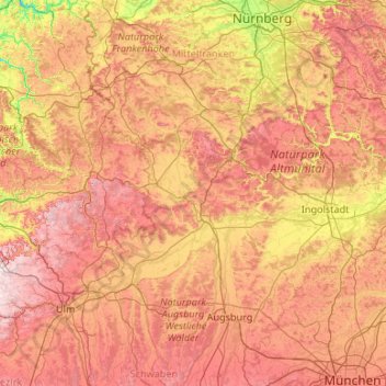 Donau-Ries topographic map, elevation, terrain