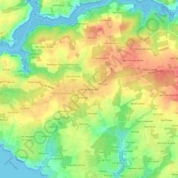 Lande Kerguipp topographic map, elevation, terrain