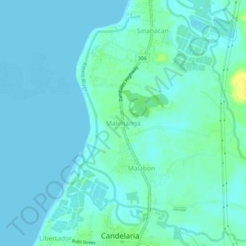 Malimanga topographic map, elevation, terrain