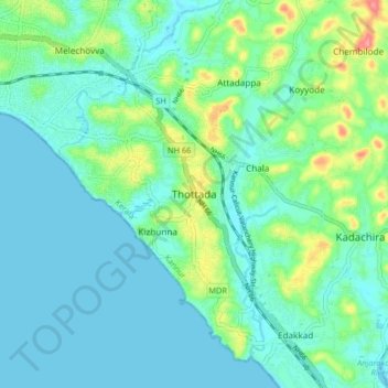 Thottada topographic map, elevation, terrain