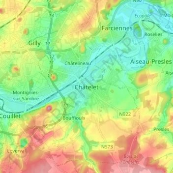 Châtelet topographic map, elevation, terrain