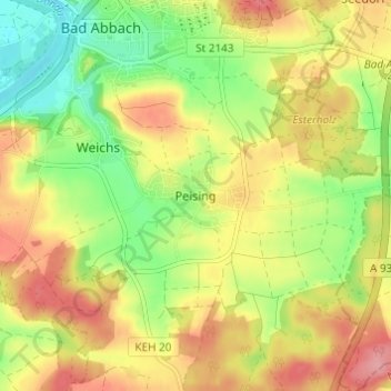 Peising topographic map, elevation, terrain
