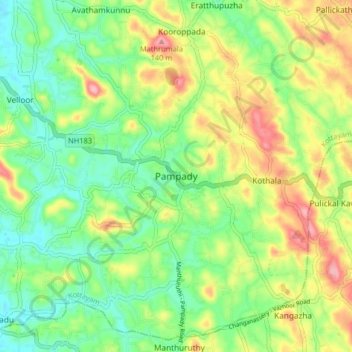 Pampady topographic map, elevation, terrain