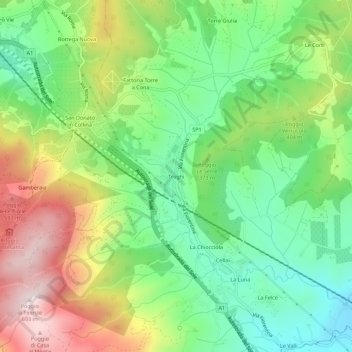 Troghi topographic map, elevation, terrain