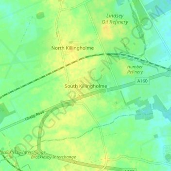 South Killingholme topographic map, elevation, terrain